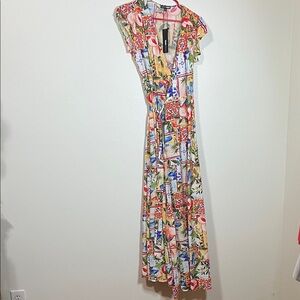 Fashion Nova Multicolor Floral Wrap Maxi Dress